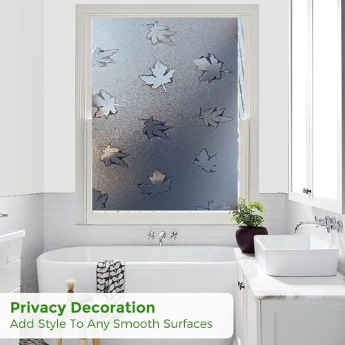 Image of SUNBIRD Window Film Privacy Colorful Window Sticker, Decorative Window Vinyl, Adhesive Home UV Blocking, Heat Insulation Static Cling for Bathroom Office (24 X 120 INCHES, Maple Leaf)