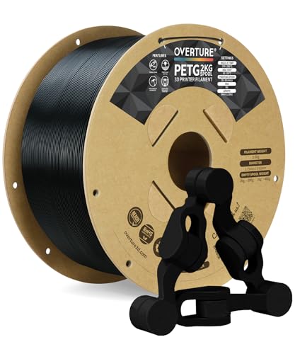 Image of OVERTURE PETG Filament 1.75mm, 2kg Spool (4.4lbs), Neatly Wound Durable PETG Filament for 3D Printer, Dimensional Accuracy + /- 0.02mm, 3D Printer Filament (Black 2kg*1)