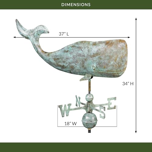 Good Directions Pure Copper 37\" Whale Weathervane, Includes Adjustable Roof Mount for Easy Installation - Blue Verde Copper - Thumbnail 3