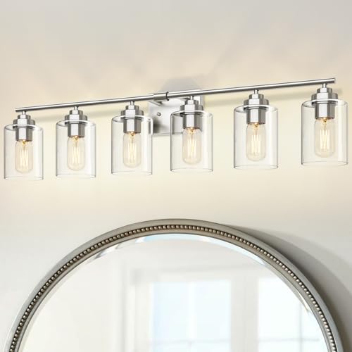 Image of SKEJAO Bathroom Vanity Light Over Mirror,Brushed Nickel 6-Light Vanity Light for Bathroom,Bathroom Light Fixture Wall Sconce Lighting for Bedroom,Living Room