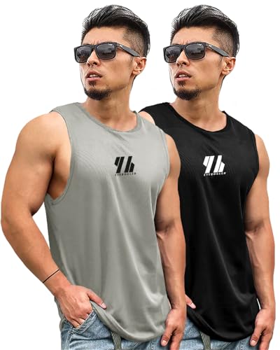 Image of EYEBOGLER Mens Cotton Blend Vest Combo Pack of 2 Black-Grey