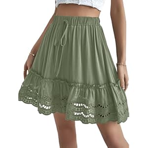 LYANER Women’s Elastic Waist Self Tie Pullover Scallop Hem Pleated Casual Mini Skirt