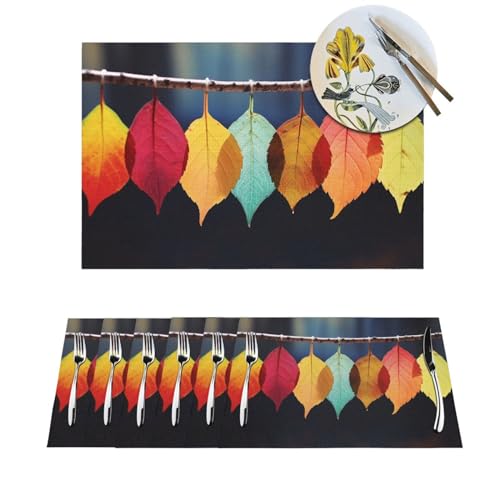 Set de table en PVC à motif feuilles colorées 30,5 x 45,7 cm | Lot de 4