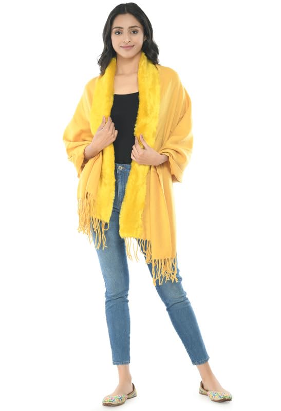 Image of Manra Women's Solid Faux Fur Border Stole Shawl Warm Wrap Cape for Winters (SC 14)