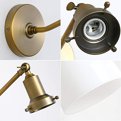Permo Industrial Vintage Slope Pole Wall Mount Single Sconce With 5.5" Oval Dome Milk White Glass Shade Wall Sconce Light Lamp Fixture (Antique) #TOP6