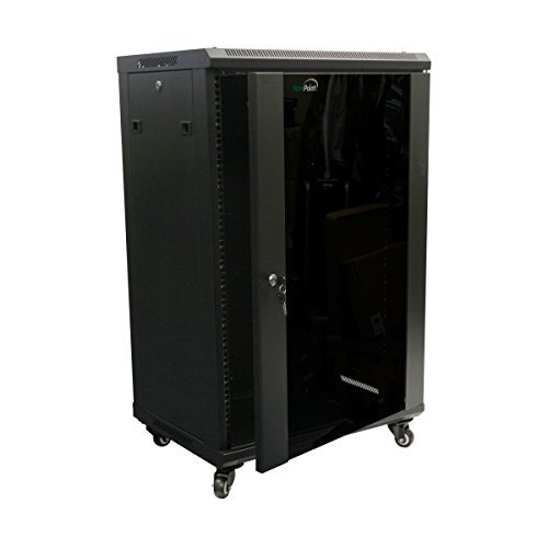 NavePoint 18U Server Cabinet Wall Mount Rack Enclosure with Caster Wheels, Includes 2 Fans, Locking Glass Door, Removable Side Panels – 18U Network Cabinet 17.7” Deep, 19”Server Rack for IT Equipment