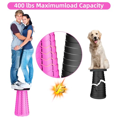 Image of Qiguet Collapsible Stool, Folding Chair - Upgraded Portable Chair with Load Capacity 400lbs, Portable Stool for Camping Fishing Hiking - Folding Stool with Carrying Strap,Gifts for Fisherman(All Pink)