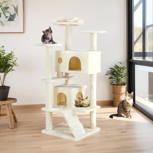 Torre para gatos FluffyDream de 54 pulgadas multiescala beige miniatura 2
