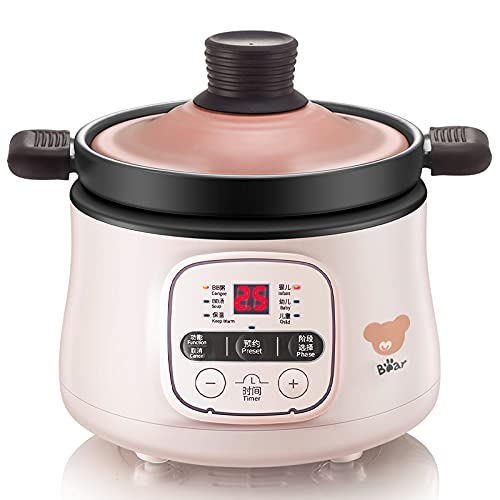 Bear DSG-B08K1 Infant Mini Ceramic Linner Slow Cooker, Congee&Soup Mode for Infant, Baby and Child, Pink, 0.8L