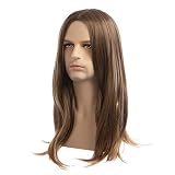 Sallcks Mens Long Brown Wig Long Straight Wig for Men Middle Part Synthetic Heat Resistant Hair Wigs for Daily Party Costume Halloween (Light Brown)
