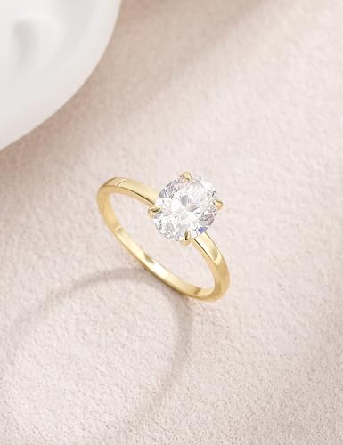 Image of EAMTI 3CT 925 Sterling Silver Engagement Rings Oval Cut Solitaire Cubic Zirconia CZ Wedding Promise Rings for Her Wedding Bands for Women Size 3-11