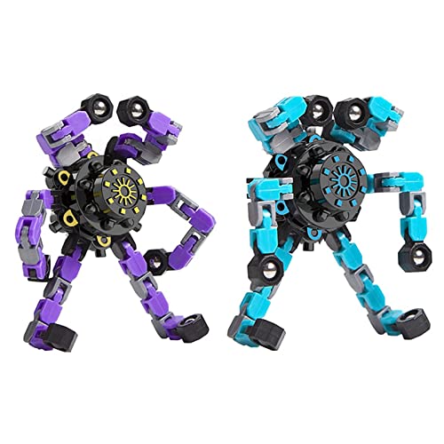 Fingertip Spin Top Toy, Pack of 4 Fidget Transformable Anti-Stress Spinner Toys, Fingertip Toy, Stress Relief Spinner Toy for Children Adults, Creative Mechanical Gyro Toy (Blau, Lila) Cover