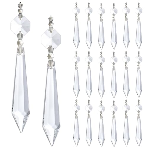 H&D HYALINE & DORA Crystal Icicle Prisms Clear Glass Bead Octogan for Lamp Drop Chandelier DIY Decoration Suncatcher, Pack of 20(2.4 inch)