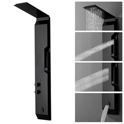 Homevacious 4 IN 1 Stainless Steel Multi-Function Shower Panel Tower System Rainfall Shower Head Massage Body Jets Handheld Shower and Bath Tub Spout Wall Mounted Bathroom Shower Panel Matte Black