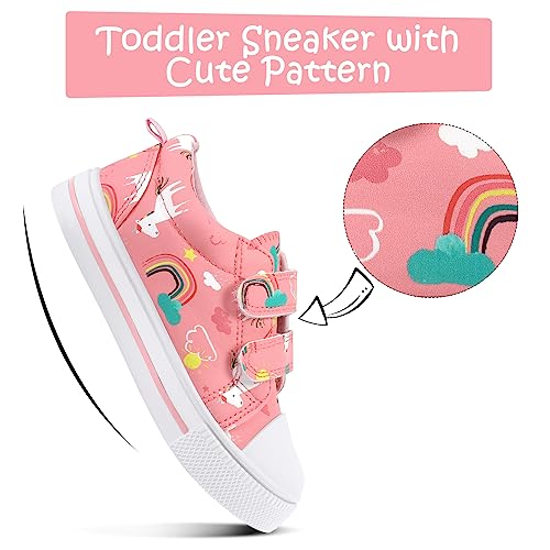 K Komforme Toddler Sneakers For Boys And Girls Cartoon Dual Hook And Loops Sneakers Baby Canvas Shoes, Size 6 Toddler, Pink Rainbow #TOP3