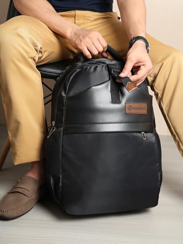 Image of GadgetBite Blaze Laptop Bag 28 Ltrs Large 4 Compartment Laptop Backpack Travelling Bag for Men and Women College Travel Bag Durable Leather Office Bag with Organizer Pocket & Bottle Pockets - Black