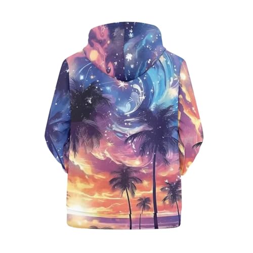 Image of Forchrinse Green Palm Tree Sea Beach Mens Hoodies Pullover Long Sleeve Fleece Hoodie Cozy Sport Casual Outwear