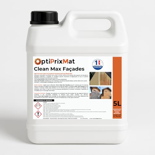 CLEAN MAX FAÇADES – Nettoyant professionnel concentré façade & bardage – Bidon 5L traite jusqu’à 275 m² – Sans acide ni chlore