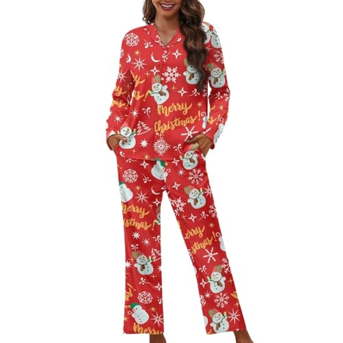 Pyjama femme ensemble de nuit vêtement respirant manches longues pantalon flocon de neige S