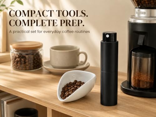 Image of Ceramic Coffee Bean Dosing Cup with 20ML Spray Bottle - Espresso Measuring Cup 25g Capacity with Fine Mist Bean Spritzer - Static Reduction Coffee Tool Kit for Home & Barista Use