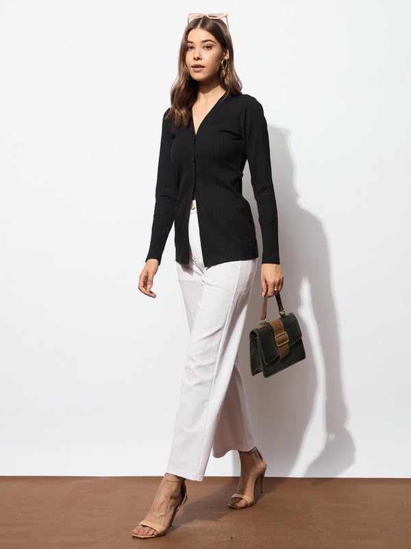 Image of barcino Black Rib Front Button Top