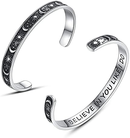 SAM & LORI Inspirational Bracelet for Women Best Friend Gift Sister Presents Bff Motivational Cuff Engraved Mom Badass Daughter Teen Girl Sun Moon Star Nursing School Student Believe in You Like I Do
