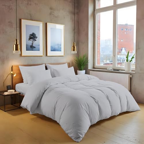 MistyMorning Plain Duvet Cover sets, Soft & Premium quality Bedding & Linen, Egyptian Cotton with 200 Thread Count. (Silver Grey, Double)