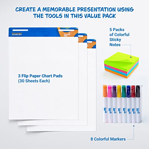 Large Flip Chart Easel Pads Bundle With 3 25 X 30-Inch Sticky Flip Charts, 8 Colorful Flip Chart Dry Erase Markers & 5 Sticky Note Pads #TOP1