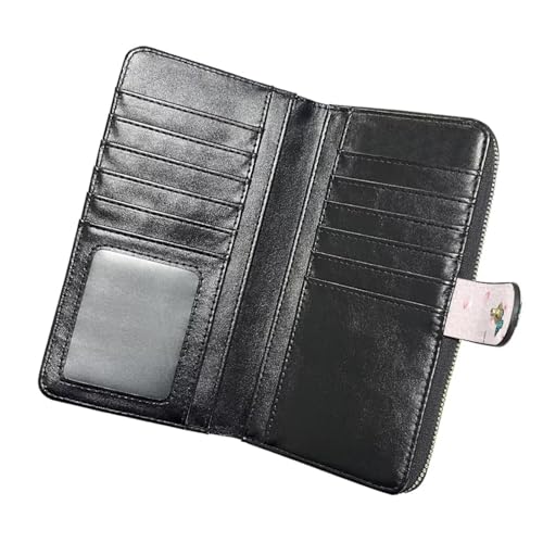 Image of COEQINE Ladies Wallets Pink Leopard Heart Black Printed Leather Phone Long Clutch Purses Check Coin Change Holder
