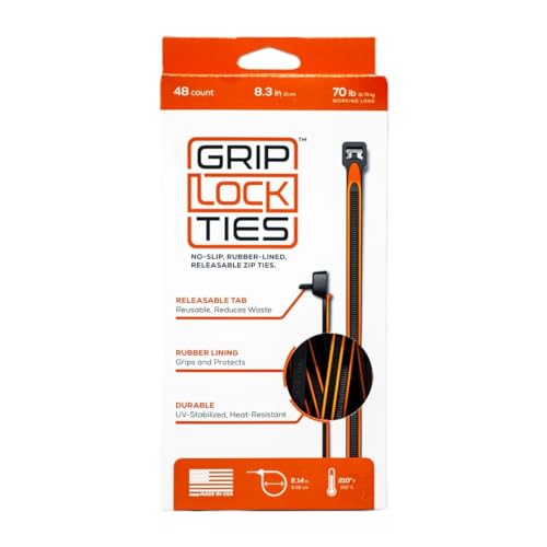 Grip Lock Cable Ties Zip Ties 8 in Long Orange Rubber Lined Nylon Black Reusable Set of 48
