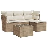 vidaXL 5-delige Loungeset met kussens poly rattan beige, tuinset, tuinmeubel, terrasset, tuinbank, terrasmeubel, loungebank, loungeset tuin