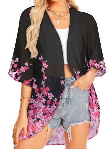 Image of Women Kimono Cardigans Casual Summer Tops Cover up Open Front Floral Print Resort Wear 2026