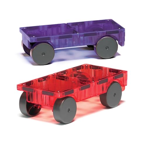Image of MAGNA-TILES Cars - Purple & Red 2-Piece Magnetic Construction Set, The Original Magnetic Building Brand