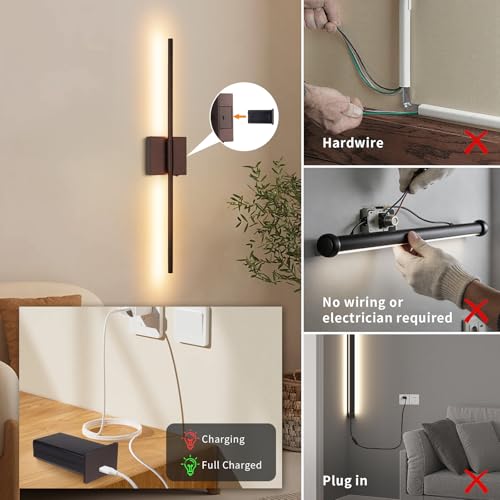 Image of Battery Operated Wall Sconce with Remote Control, Rechargeable & Dimmable Wireless, Easy Install Peel and Stick, Timer Function, Linear Wall Lights for Living Room, Bedroom, Hallway 28.3 inch (Orb)