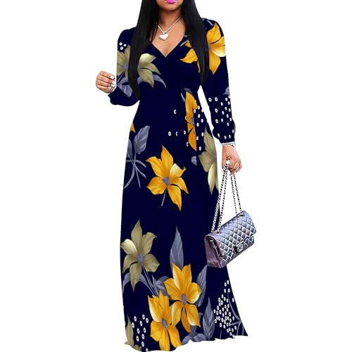 PinkPatty Women's Long Sleeve Maxi Dress Plus Size Casual V Neck Wrap Dress with Pockets&Belt