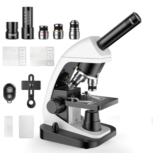 Monocular Biological Compound Microscope, 2000X High Magnification, Universal for Adults, Students & Kids, Professional Lab Teaching Instrument with Phone Adapter,Complete Slides Set，Black