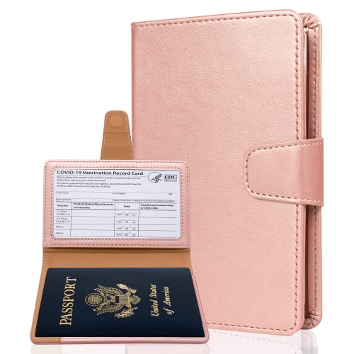 Teskyer Minimalismo, protege la privacidad, el titular de pasaporte, funda de piel sintética con bloqueo RFID, solo color oro rosa Cover