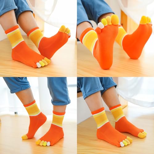 4 Pairs Cotton Five Finger Toe Socks Athletic Running Casual Rainbow Stripe Seperated Socks for Girls Kids Boys 2-10 Years4