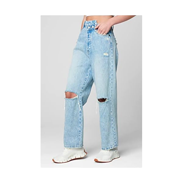 [BLANKNYC] Womens Luxury Clothing Straight Leg Denim Jean with Rips at Knee Overlap Waistband, Comfortable & Stylish Pant - Image 3