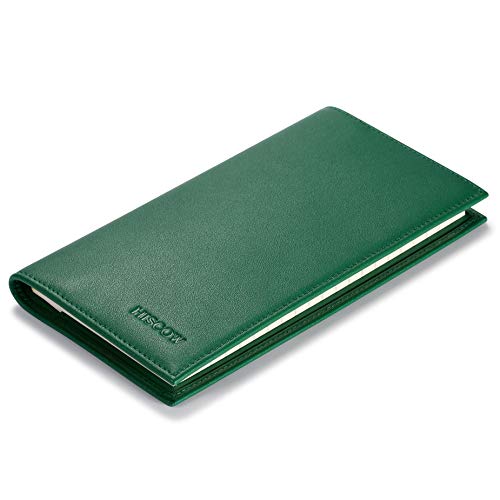 Image of HISCOW Slim Leather Checkbook Cover for Personal Checks, Premium Green, One Size