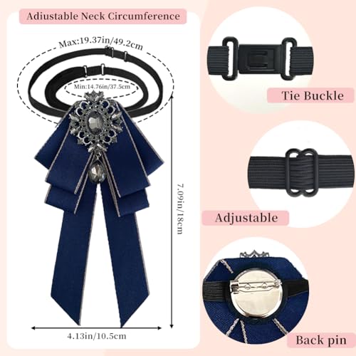 Image of Rhinestone Retro British Style Pre-tied Adjustable Fabric Ribbon Bow Tie for Women Men Uniform Necktie Bownot