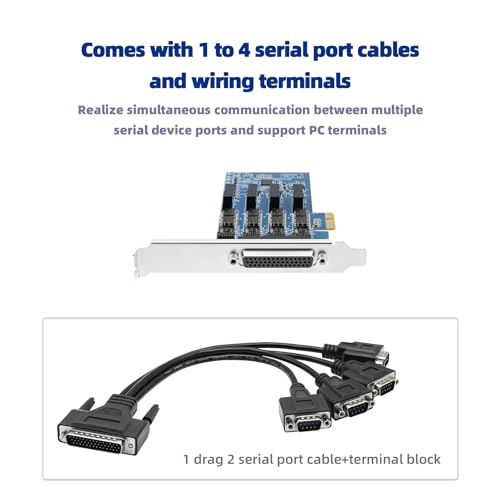 Lidkew PCIE to 4 Ports RS-485/422 Serial Port Adapter Card with 1-to-4 Serial Ports Cable,Terminal Blocks,PCIE X1 to 4 DB9 Connectors Expansion Card for PC/Server,with AX99100 Chip,TVS Protection