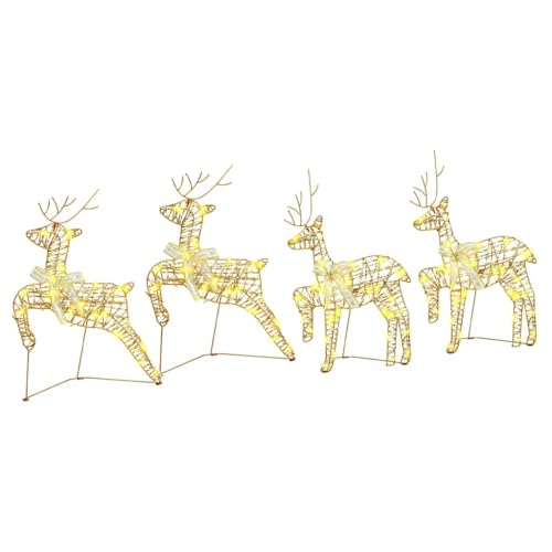 Image of LED Reindeer with 80 LEDs 4 Pieces Gold PET Christmas Decoration Indoor Outdoor 44 x 18 x 65.5 cm USB Powered Art Deco Style Festive Lighting Cosy Atmosphere