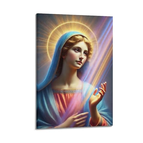 Vierge avec lumière sacrée sur toile pour créer un coin de prière apaisant dans votre chambre