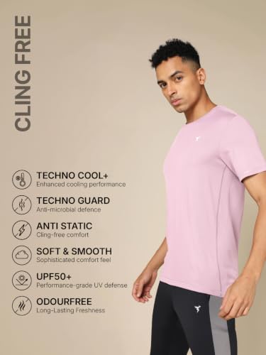 Image of TECHNOSPORT Men's Slim Fit Polyester Activewear Sports T-Shirt with Moisture-Wicking Comfort for Workout, Running & Gym