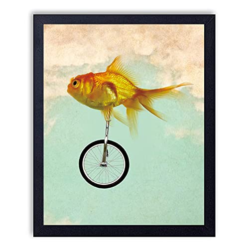 Amazon.co.jp: 金魚に乗って自転車のアートプリント、自転車の
