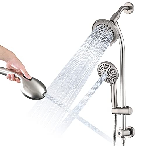 Uclimaa Rainfall Shower Head With Handheld Shower Spray, With 26" Drill Free Adjustable Height Slider Bar, High Pressure Dual Shower Head Combo, 3-Way Diverter For Easy Reach, 5Ft Hose-Brushed Nickel #TOP5