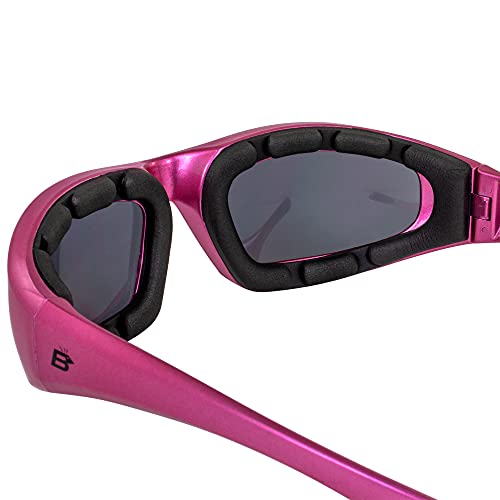 Birdz Eyewear Oriole Anti Fog Padded Motorcycle Sunglasses Scratch-Resistant Pink Frame W/Smoke Lens #TOP4