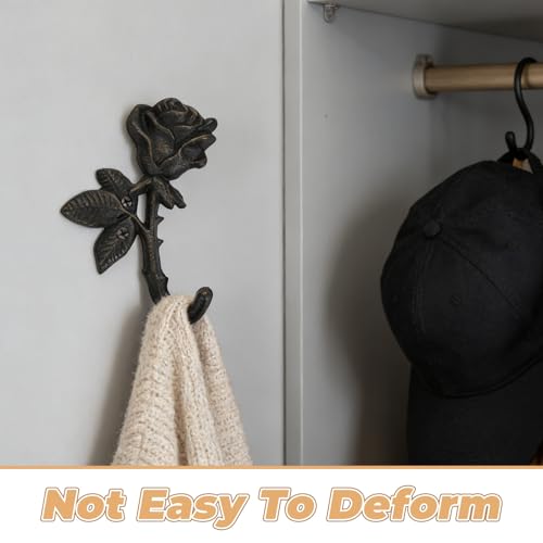 Ganchos de pared ORFOFE de hierro fundido con forma de rosa negra en pack de 2 unidades 4