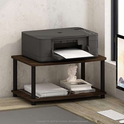 Image of Furinno Turn-N-Tube 2-Tier Printer Table with Storage, Under Desk Printer Stand, Toolless Assembly, for CPU, Work Supplies, Home Office, Americano